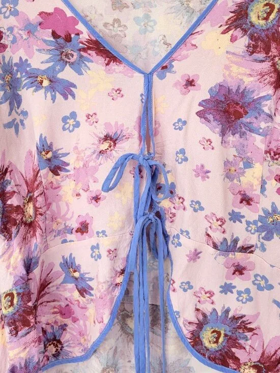 Free People Floral Long-Sleeve Tie-Front Blouse - Large - Picture 3 of 5